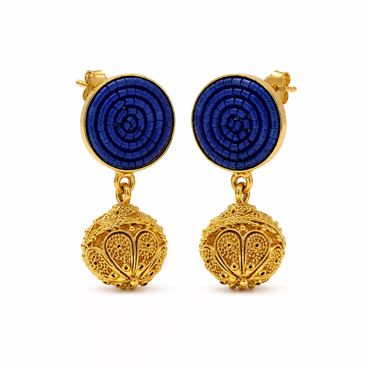 Pozlaćene srebrne naušnice Tradicija s lapis lazulijem