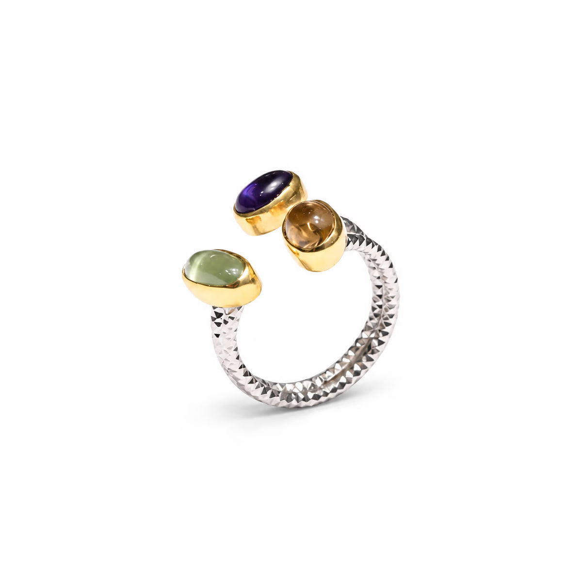 otvoreni srebrni prsten, srebrni prsten s pozlatom, prsten s peridotom, prsten s citrinom, prsten s ametistom, višebojni prsten, prsten s prirodnim kamenjem, DWP242, Klara Jewelry
