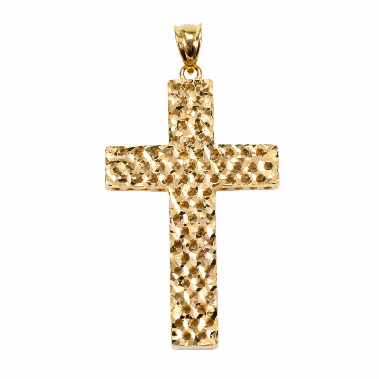 Privjesak križ od zlata 14KT u žutom tonu, dimenzije 3 cm x 2 cm.