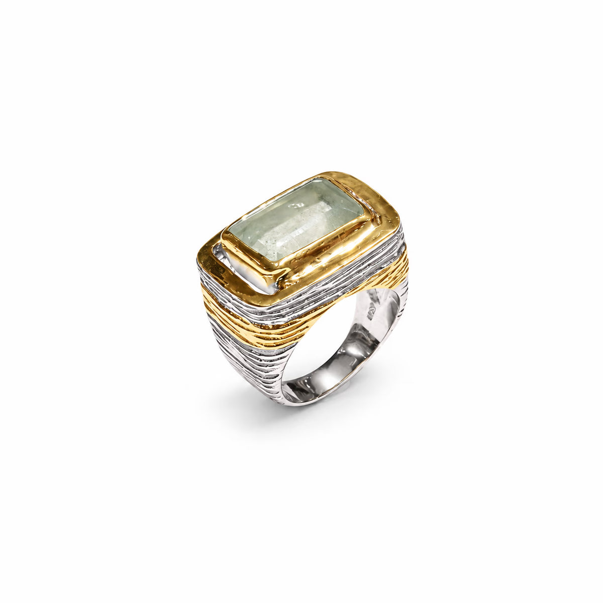 Prsten srebrni s pozlatom i akvamarinom DWP468