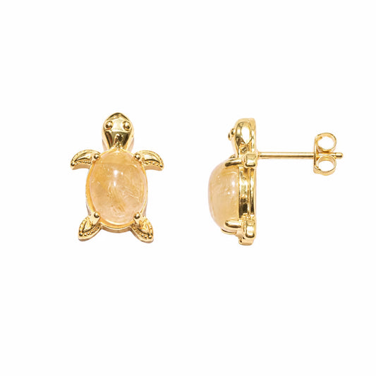 Naušnice srebrne s pozlatom, citrinom i motivom kornjače