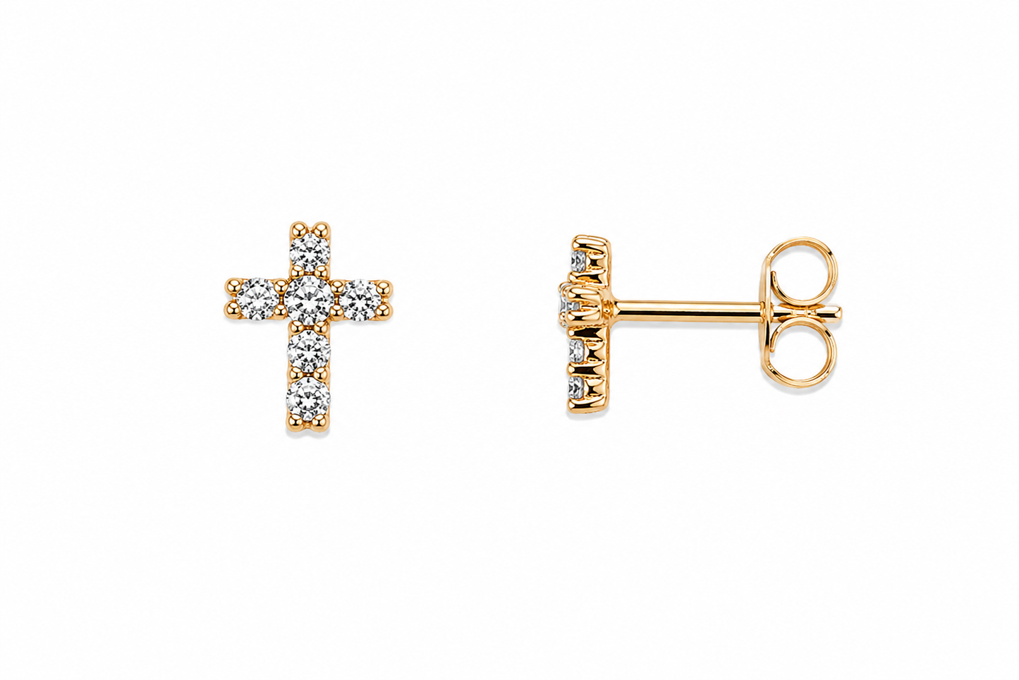 Naušnice zlatne 14KT štift križ s cirkonima

Ove elegantne štift naušnice izrađene su od 14-karatnog žutog zlata u obliku križa te su ukrašene cirkonima koji im daju nježan sjaj i profinjen izgled. Njihova veličina od 0,7 cm i širina od 0,5 cm pružaju diskretan i simboličan dojam. Idealne su za svakodnevno nošenje ili kao poseban poklon, dodajući suptilan i značajan detalj vašem stilu.