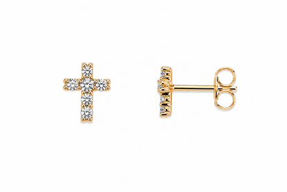 Naušnice zlatne 14KT štift križ s cirkonima

Ove elegantne štift naušnice izrađene su od 14-karatnog žutog zlata u obliku križa te su ukrašene cirkonima koji im daju nježan sjaj i profinjen izgled. Njihova veličina od 0,7 cm i širina od 0,5 cm pružaju diskretan i simboličan dojam. Idealne su za svakodnevno nošenje ili kao poseban poklon, dodajući suptilan i značajan detalj vašem stilu.
