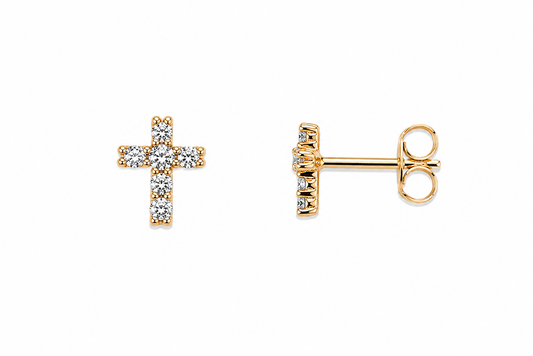 Naušnice zlatne 14KT štift križ s cirkonima

Ove elegantne štift naušnice izrađene su od 14-karatnog žutog zlata u obliku križa te su ukrašene cirkonima koji im daju nježan sjaj i profinjen izgled. Njihova veličina od 0,7 cm i širina od 0,5 cm pružaju diskretan i simboličan dojam. Idealne su za svakodnevno nošenje ili kao poseban poklon, dodajući suptilan i značajan detalj vašem stilu.