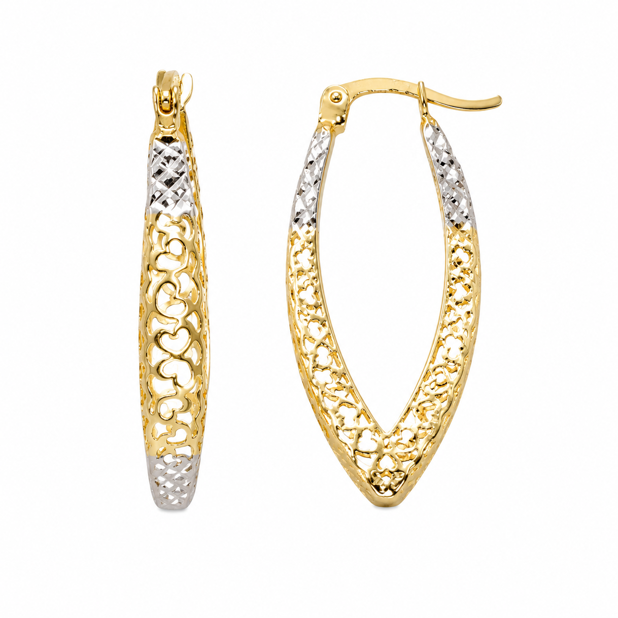 Naušnice zlatne 14KT višebojne

Ove elegantne naušnice izrađene su od 14-karatnog zlata u višebojnoj izvedbi koja im daje moderan i sofisticiran izgled. Njihova veličina od 3 cm i širina od 1,5 cm pružaju uravnotežen i profinjen dojam. Zahvaljujući kombinaciji tonova zlata, idealne su za svakodnevno nošenje ili posebne prigode, dodajući luksuzan i upečatljiv detalj vašem stilu.