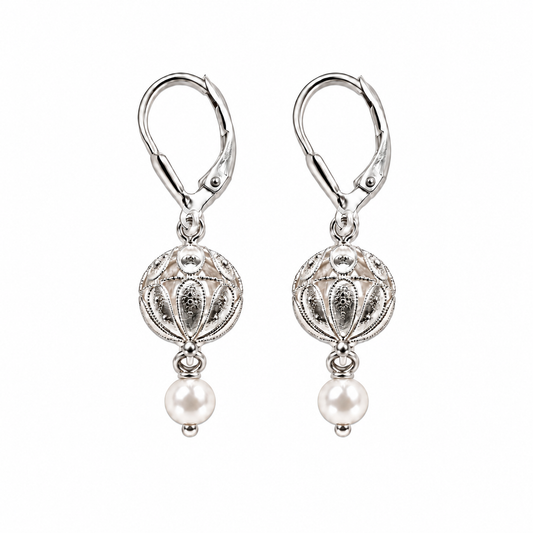 Srebrne naušnice Tradicija s biserom WU63 Klara Jewelry
