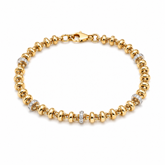 Narukvica zlatna 14KT

Ova elegantna narukvica izrađena je od 14-karatnog žutog zlata i odiše bezvremenskom sofisticiranošću. Njezina dužina od 20 cm osigurava ugodno nošenje i savršeno pristajanje na zapešću. Zahvaljujući klasičnom dizajnu, idealna je za svakodnevno nošenje ili posebne prigode, dodajući suptilan i luksuzan detalj vašem stilu.