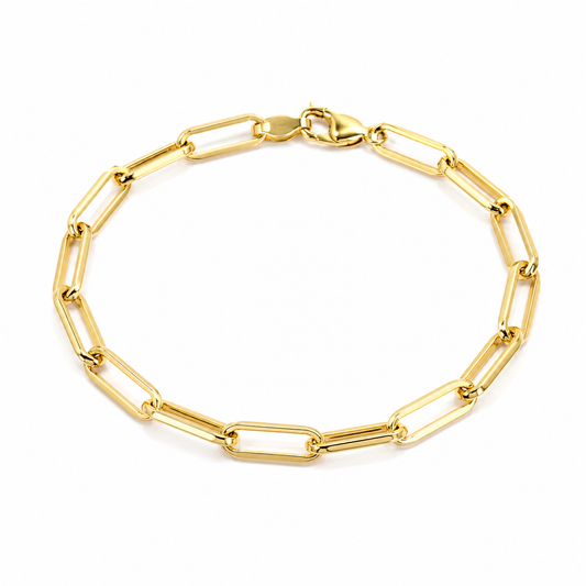 Narukvica zlatna 14KT

Ova elegantna narukvica izrađena je od 14-karatnog žutog zlata. Njezina dužina od 20 cm osigurava ugodno nošenje i savršeno pristajanje na zapešću. Zahvaljujući bezvremenskom dizajnu, idealna je za svakodnevno nošenje ili posebne prigode, dodajući suptilan i luksuzan detalj vašem stilu.