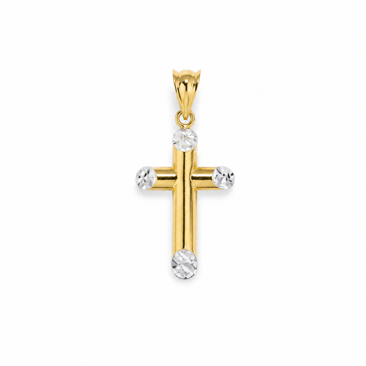 Privjesak križ od zlata 14KT u višebojnom tonu, dimenzije 2 cm x 1 cm.