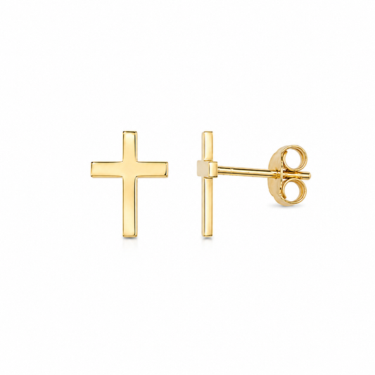Earrings gold 14KT stud cross 1 cm